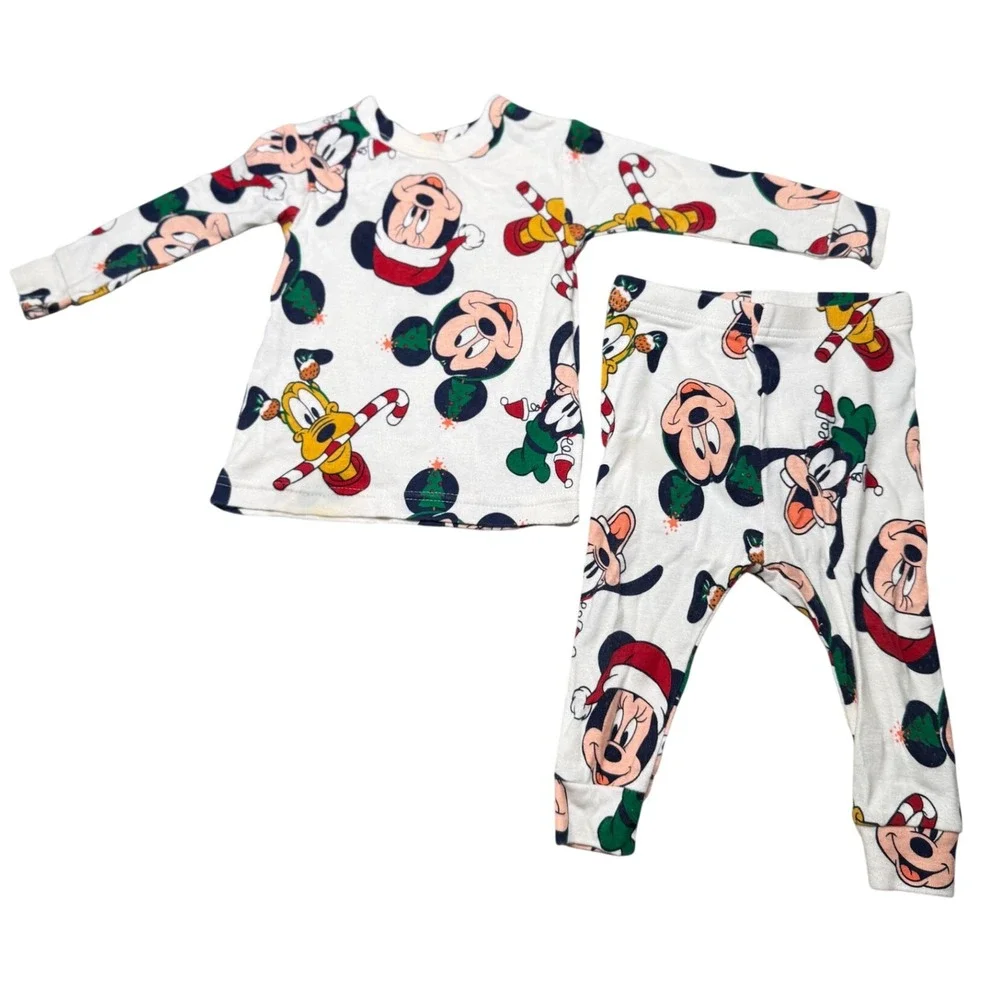 GAP x Disney Baby Christmas Pajamas 6-12 Months Mickey Mouse Pluto Holiday Set